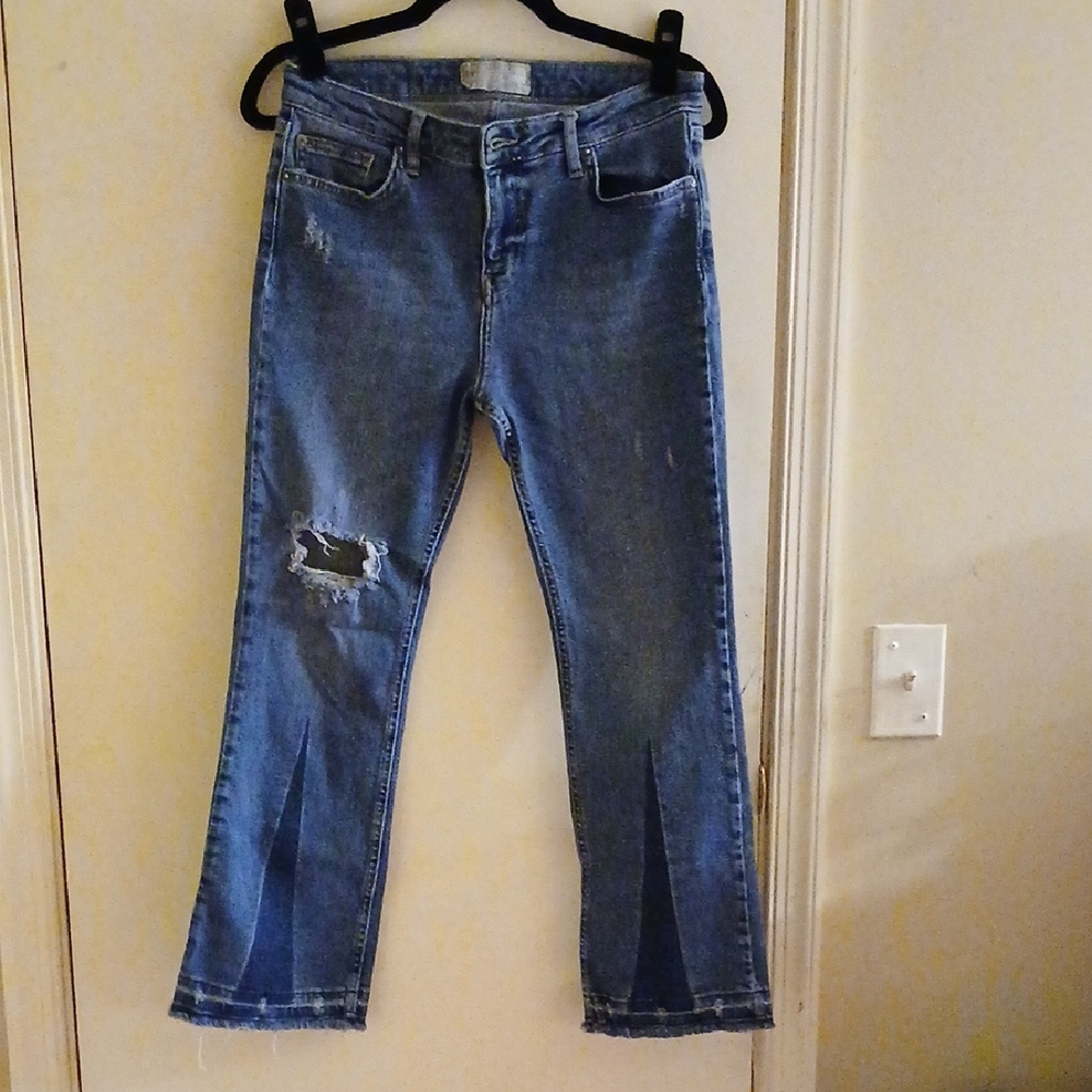 Free People Vintage Blue Distressed Bootcut Jeans
